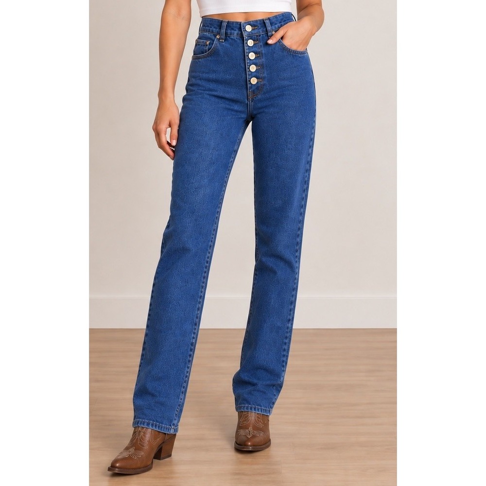 Lawman Womens 90s Vtg High Rise Button Fly Straight Leg Long Jeans 9 Blue Indigo